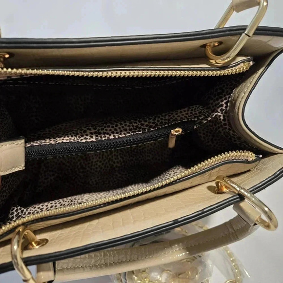 Beige Croc-Embossed Structured Handbag - Picture 8 of 12